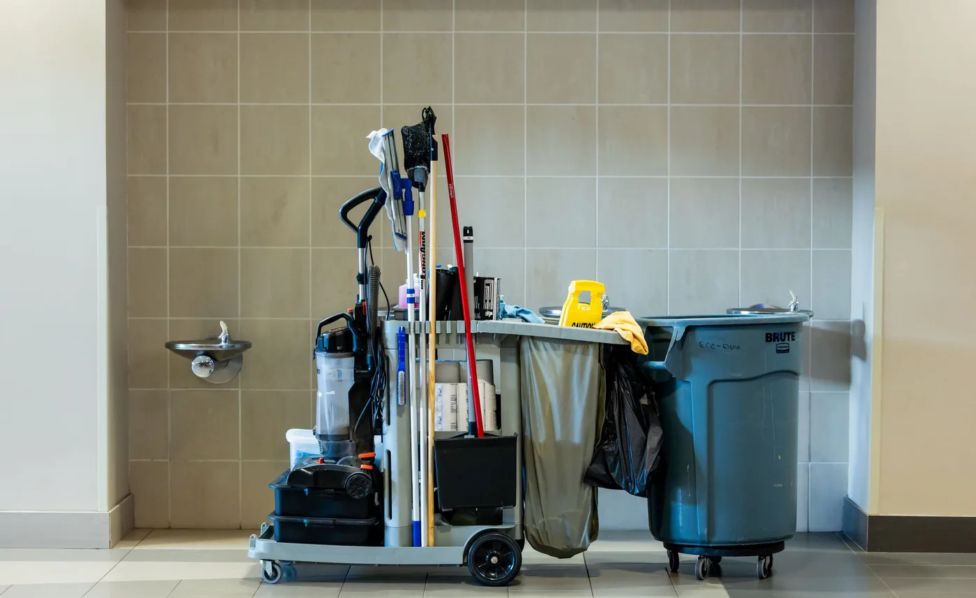 Commercial cleaning cart representing office cleaning in Tampa, FL